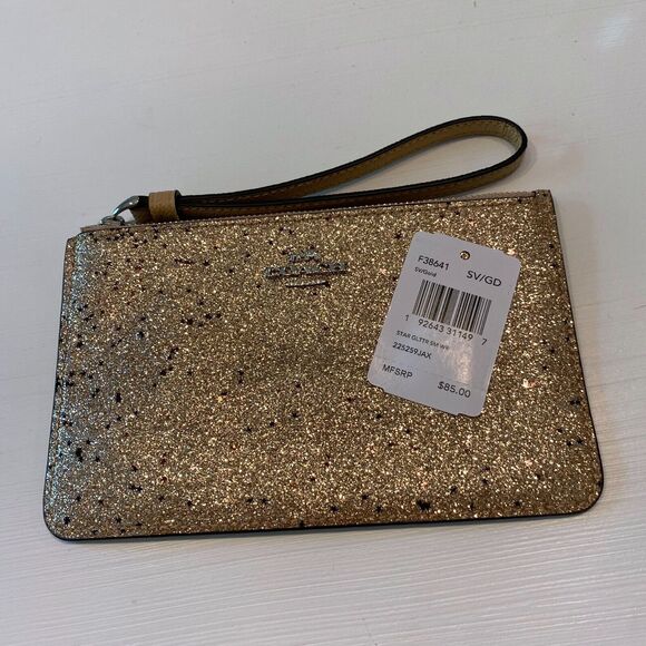 NWT Authentic Coach Star Gold Silver Glitter Zip Wallet‎ Wristlet F38641 $85 - Picture 1 of 8